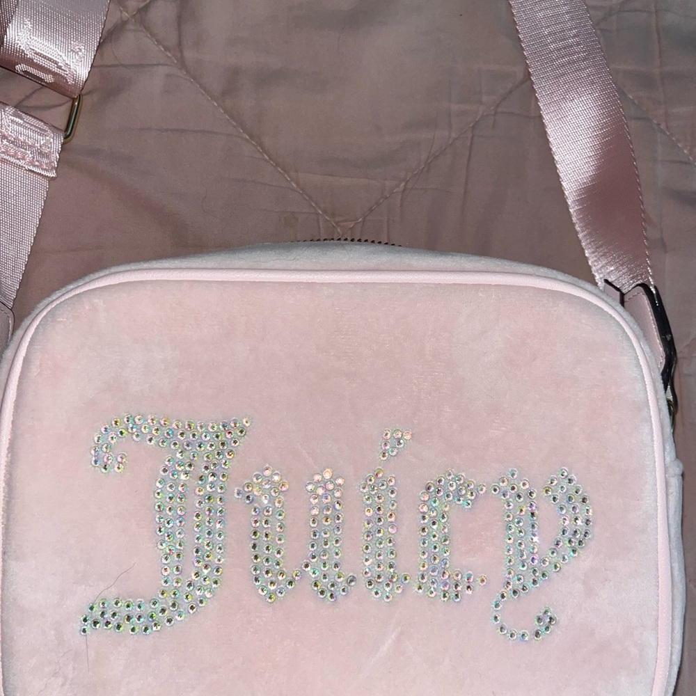 Juicy Couture Pink Velvet Velour Bedazzled Crossbody Bag